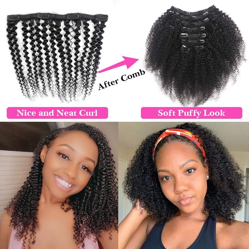 URbeauty Kinky Curly Clip In Hair Extensions for Black Women Human Hair, Urbeauty Curly Hair Extensions Clip in Human Hair for Black Girl, 3c 4a Kinky Curly Hair Clip Ins for Women - Image 5